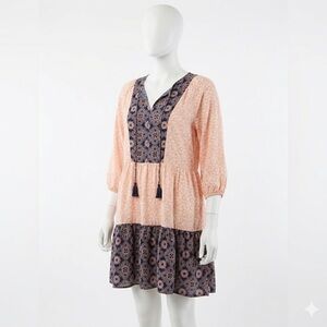 Bobeau Peach and Navy Kids Casual Dress